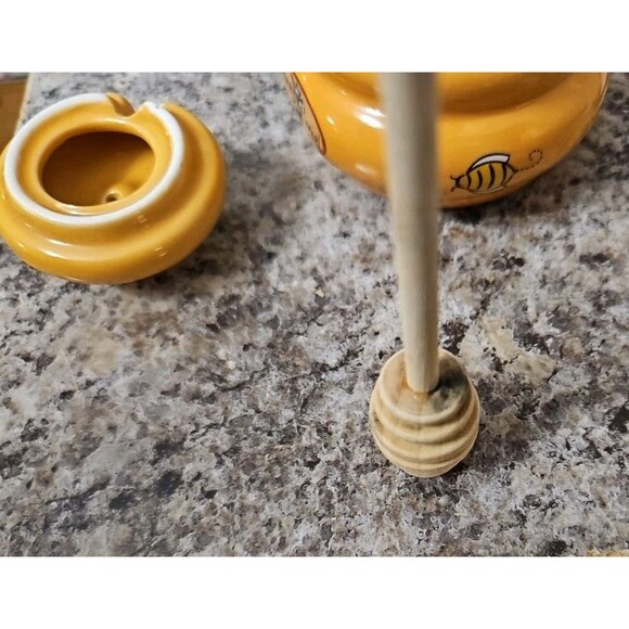 Honey Miel ( French) Ceramic Beehive Jar Pot w Wood Bumble Bee Dipper 3" Kitchen - Picture 7 of 7